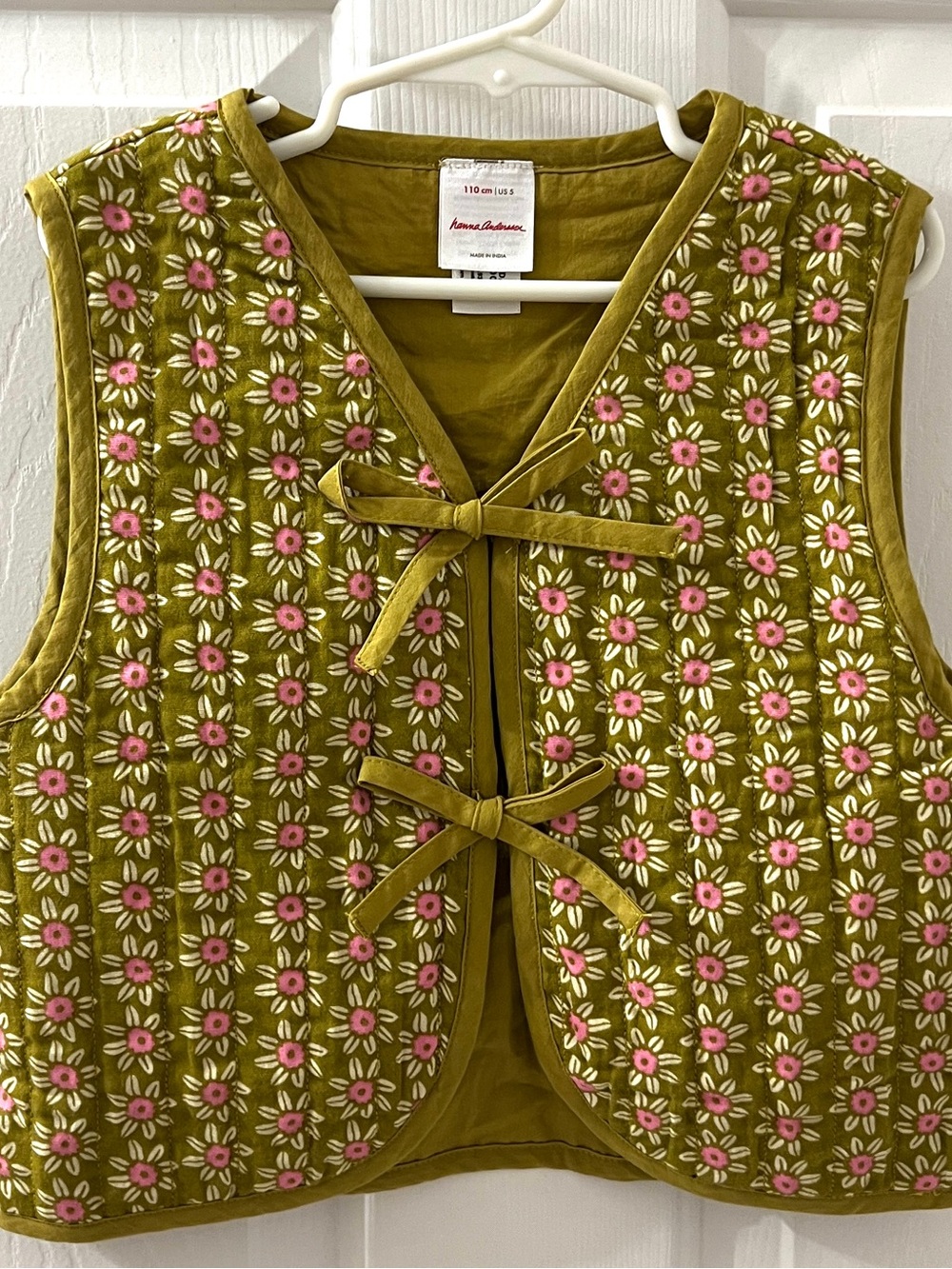 Hanna Andersson Girls Green Floral Cotton Quilt Vest  Sz 5